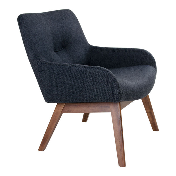London Loungefåtölj - tyg, valnötsträ, mörkblå, 63 × 65 × 73 cm