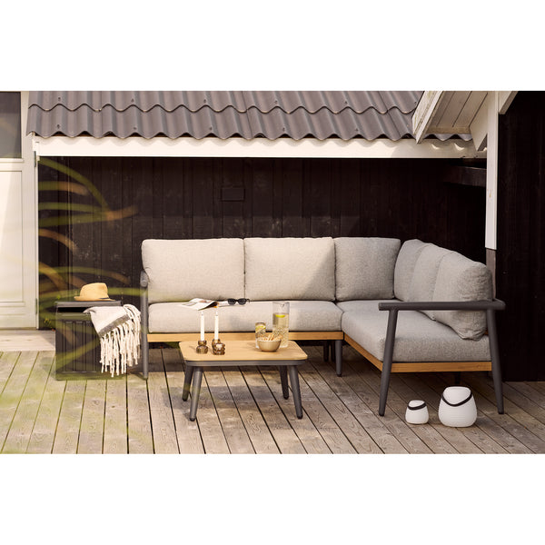 Comillas Hörnsoffset - loungegrupp, polyrattan/aluminium/polyester, grå beige, 200 × 73 × 65 cm